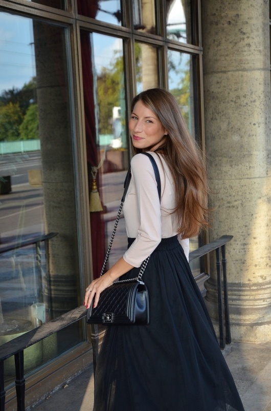 tulle skirt black chanel boy bag fashion blog outfit elegant chic